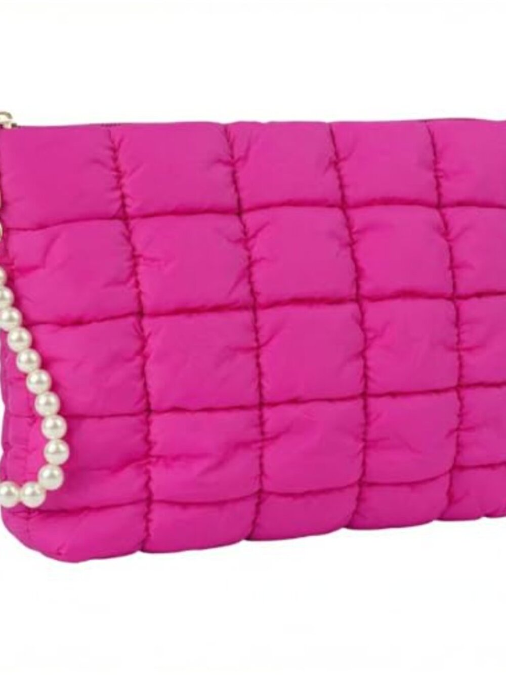 Puffer Quilted Makeup Bag Travel Cosmetic Pouch with Pearl Bracelet